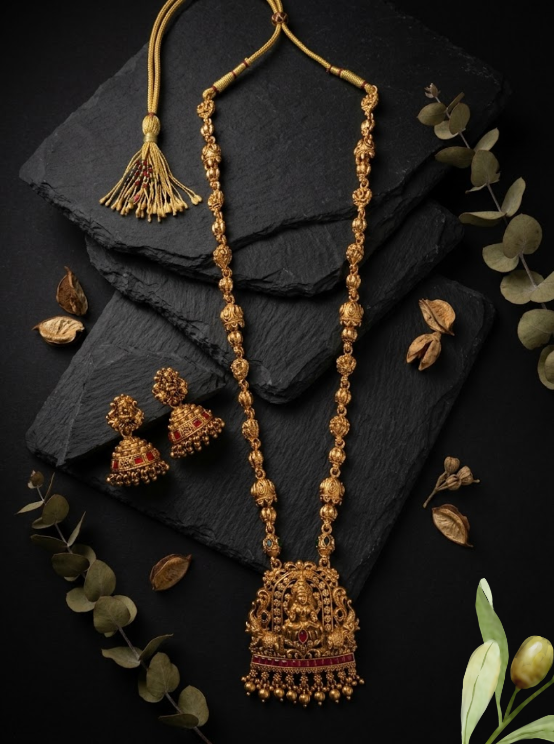 Traditional South Indian gold-tone temple jewellery set