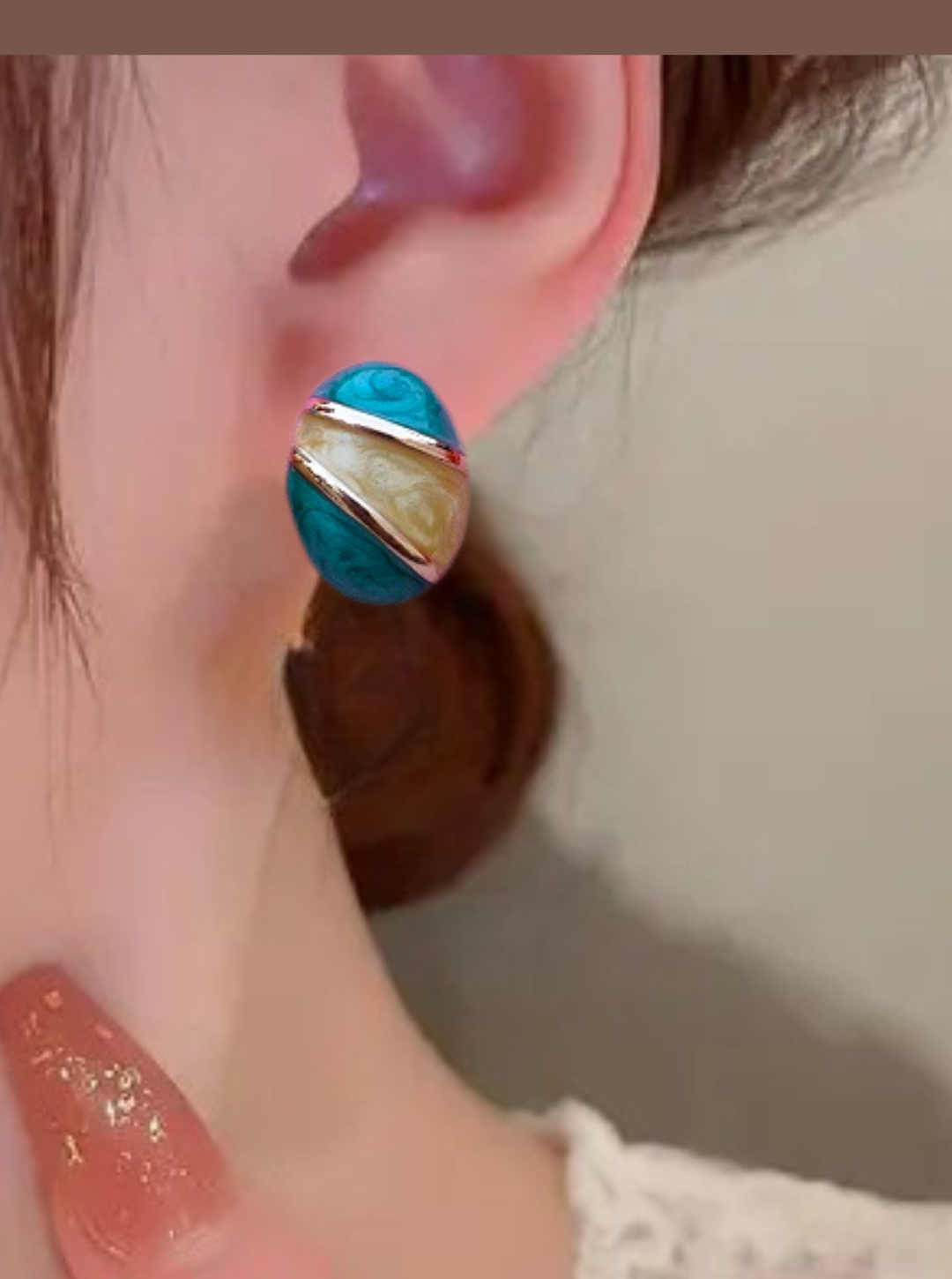 6COLOR OVAL DUOTONE EARRINGS