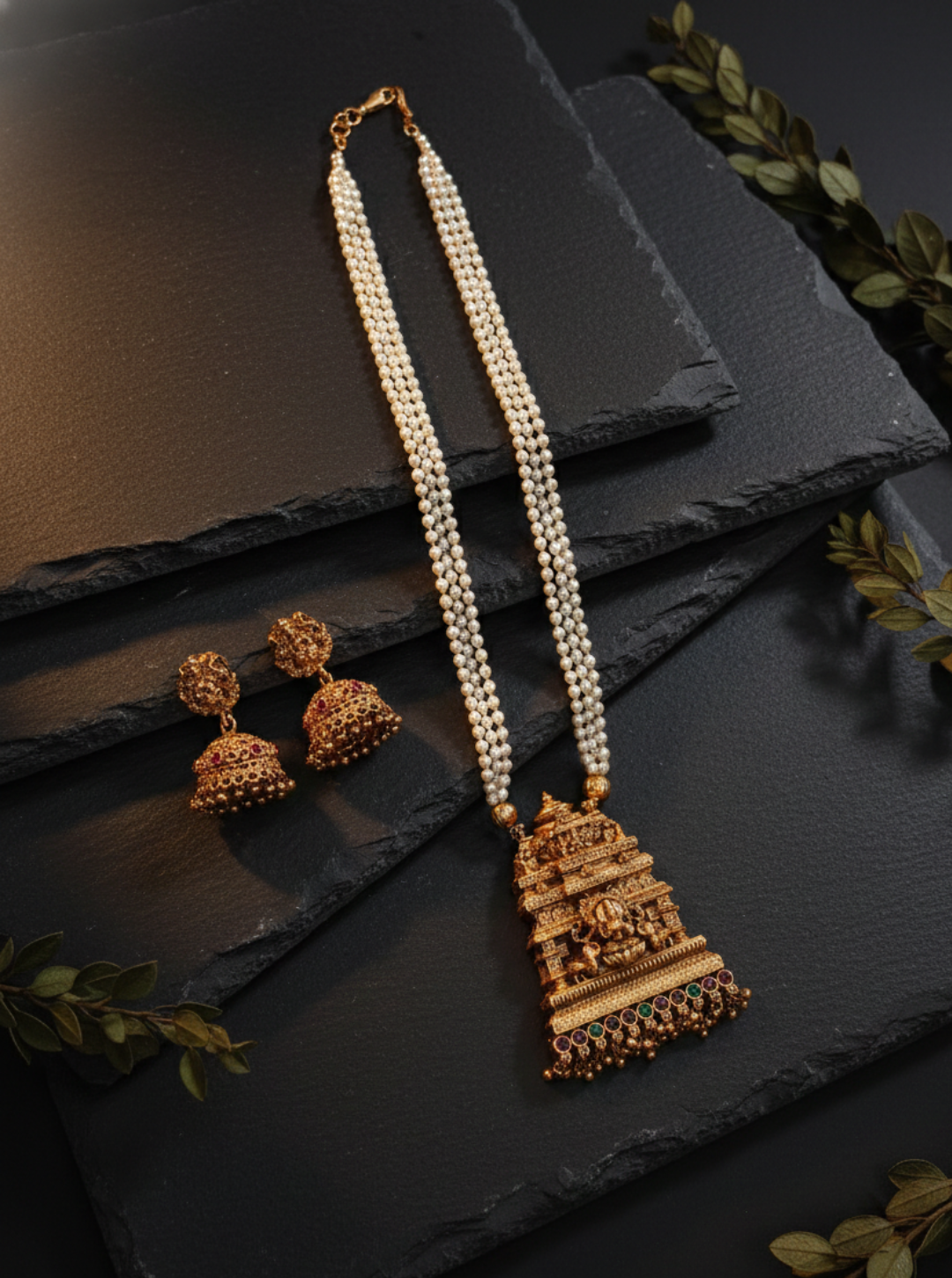 AISHWARYA TEMPLE PEARL LONG NECKLACE