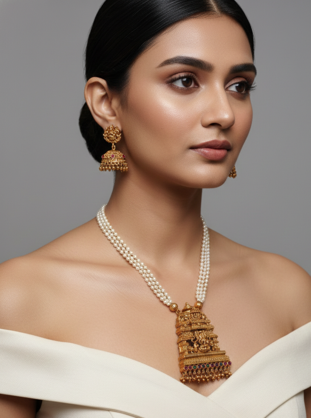AISHWARYA TEMPLE PEARL LONG NECKLACE