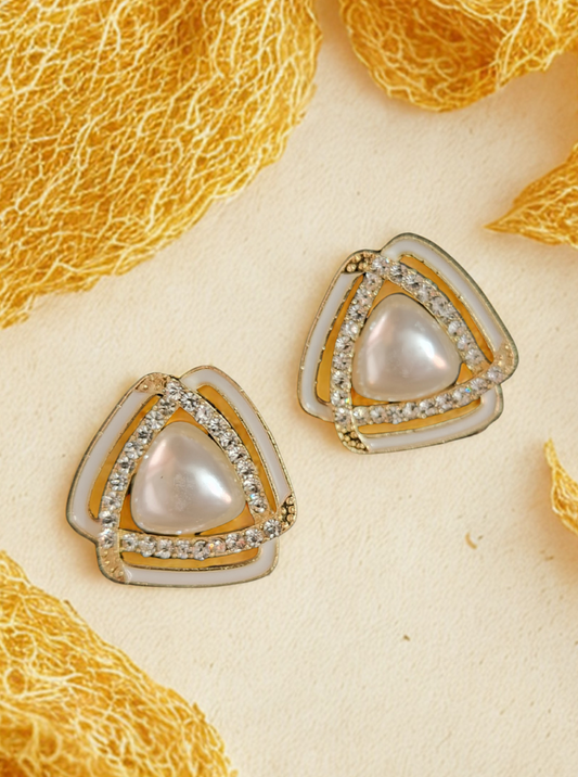 Triangular pearl and enamel rhinestone earrings – Ladybreeze