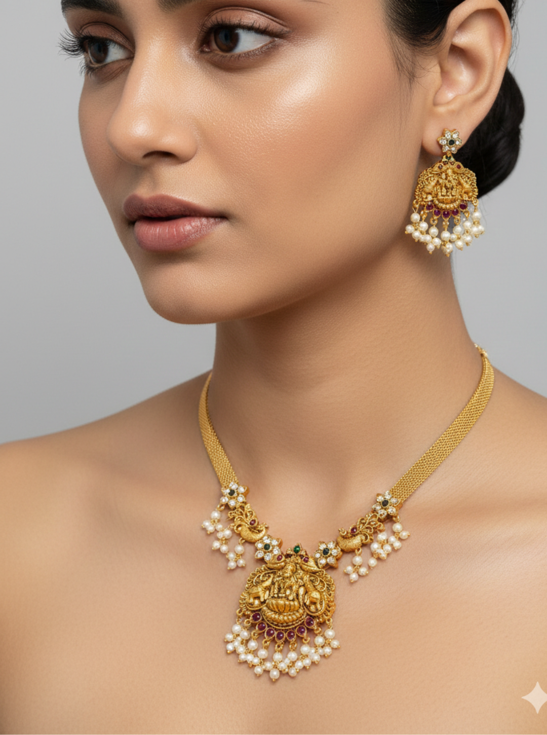 SAANVIKA LAKSHMI PEARL TEMPLE NECKLACE SET
