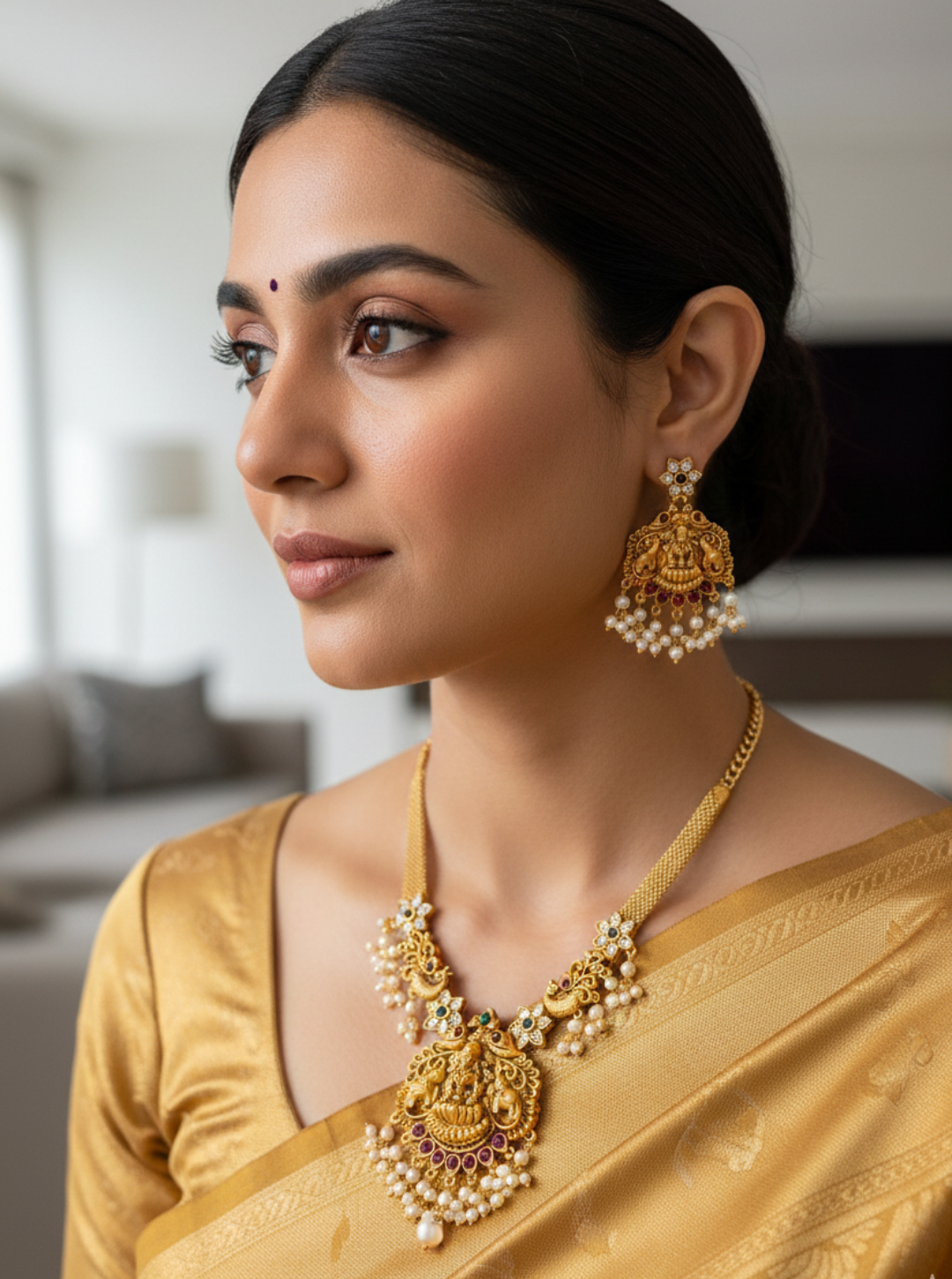 SAANVIKA LAKSHMI PEARL TEMPLE NECKLACE SET