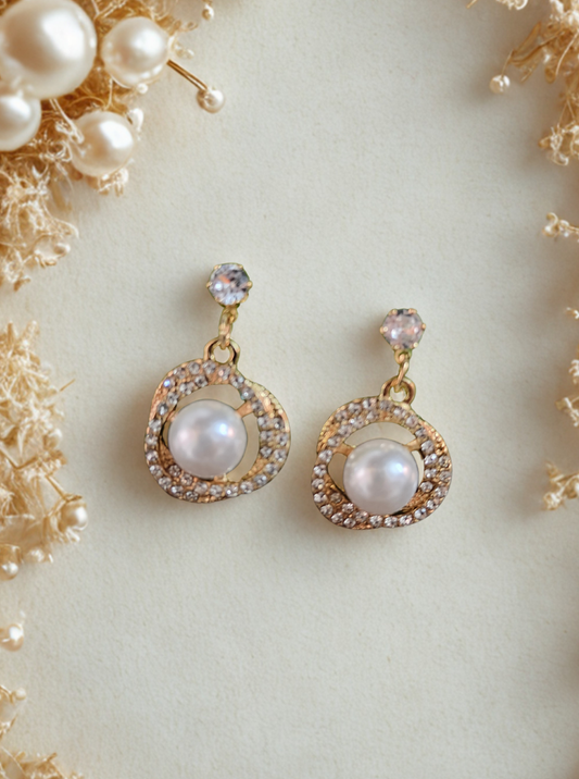 Elegant pearl and crystal halo drop earrings for weddings – Ladybreeze