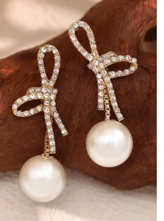 RIBBON-PEARL DROP EARRINGS