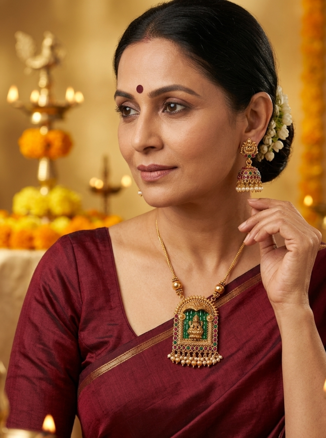 Green ruby jhumka set