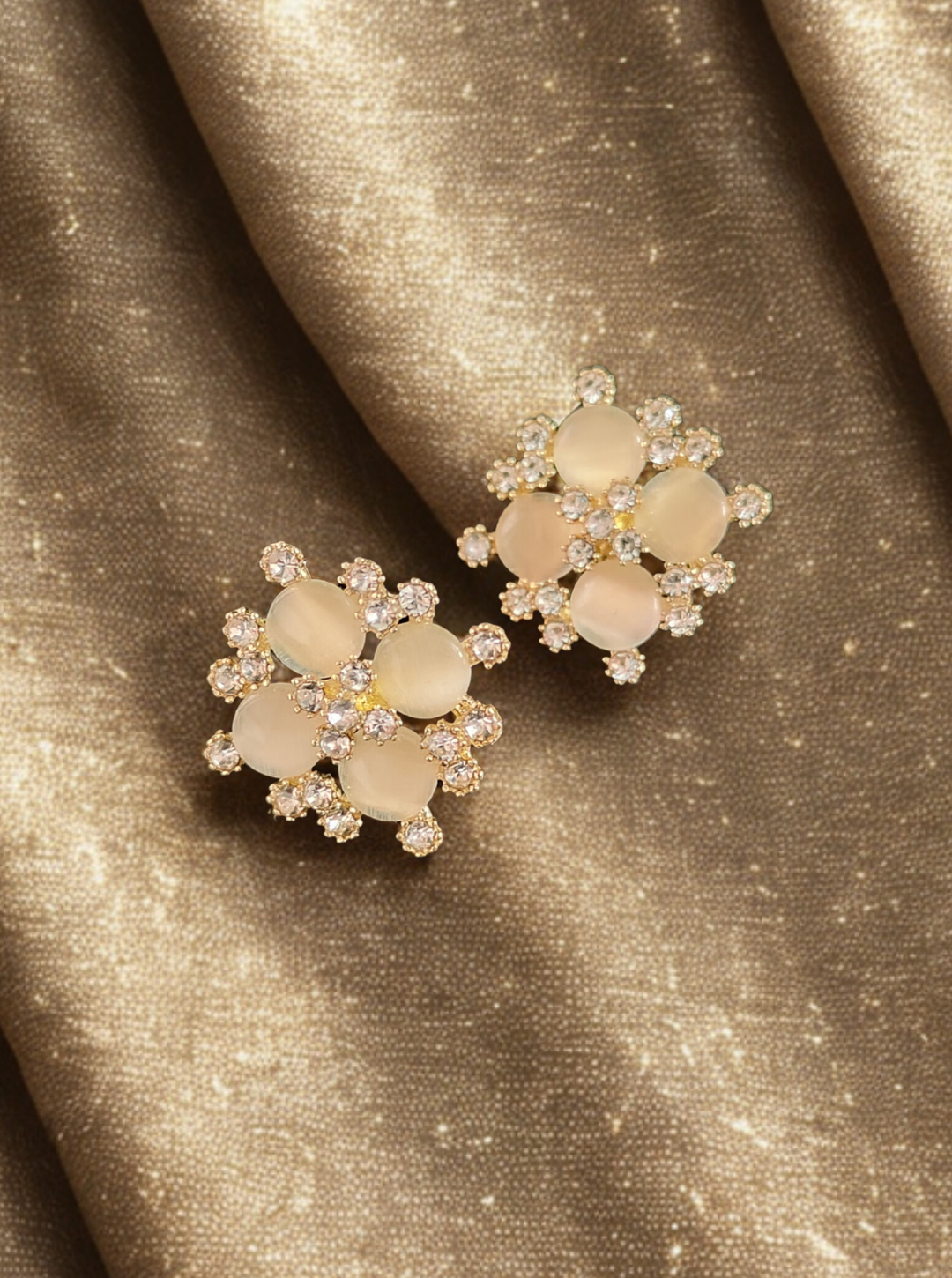 Frosted white floral stud earrings with crystal halo – Ladybreeze
