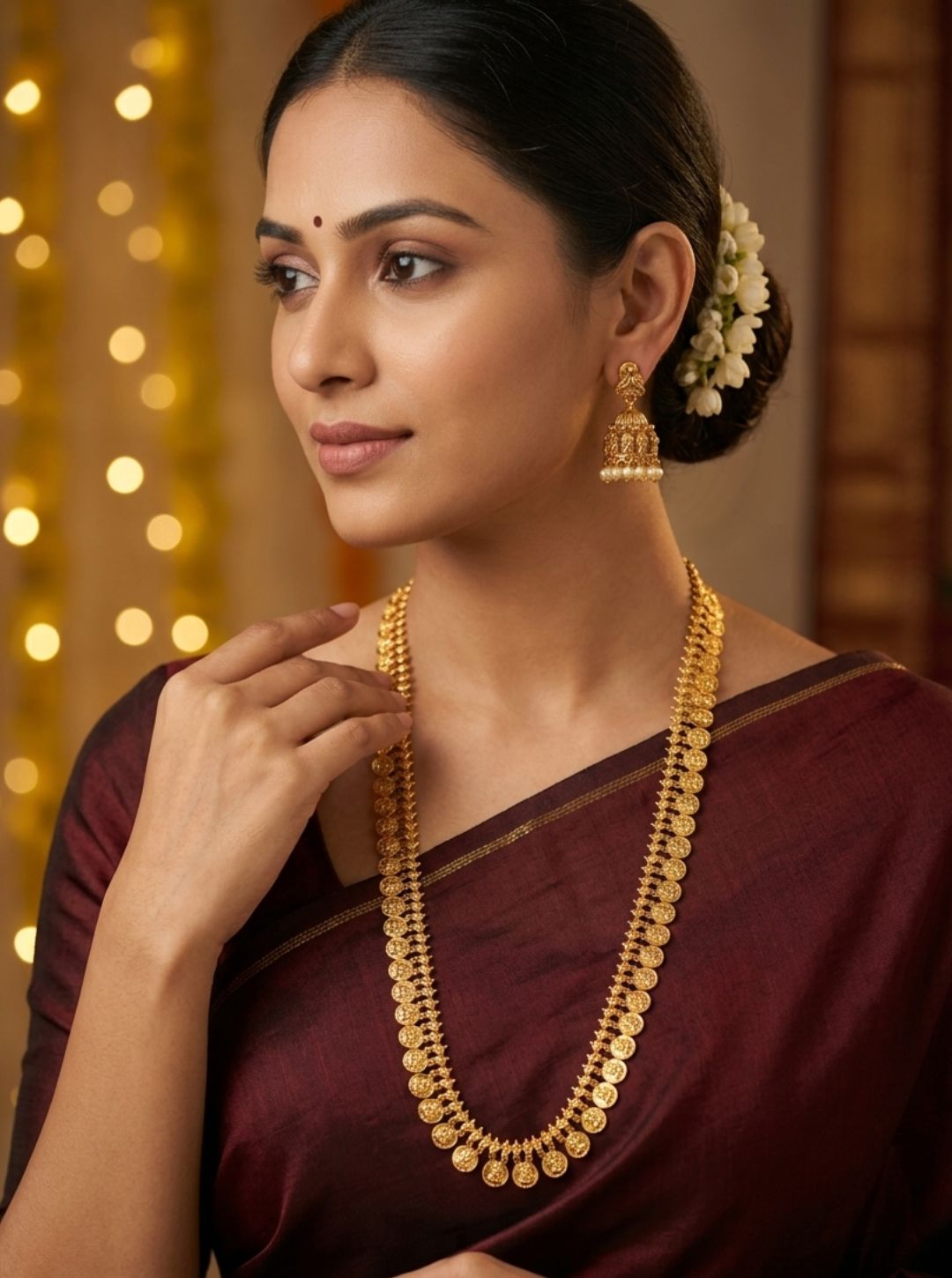 Traditional gold necklace with adjustable tassel thread