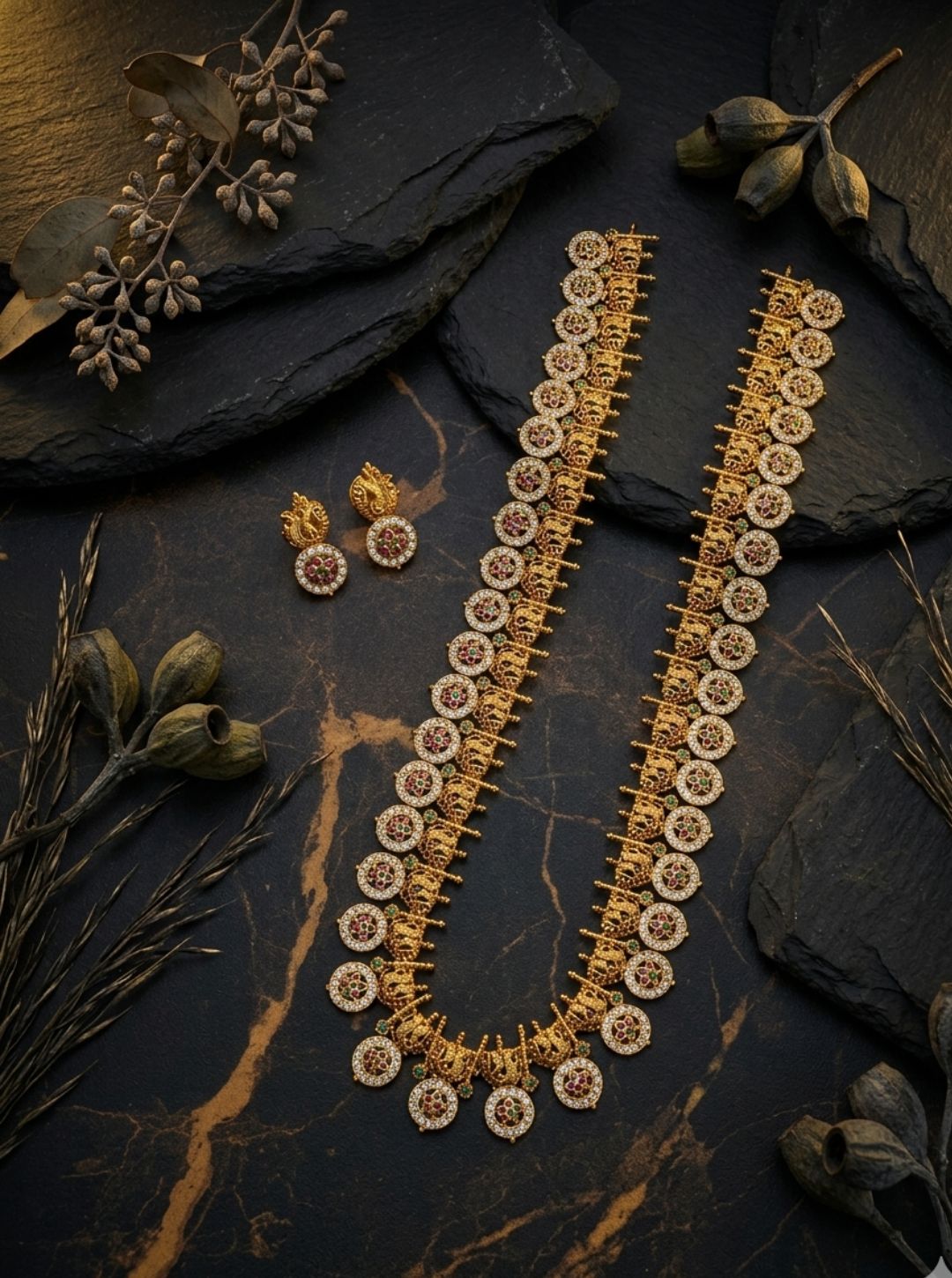 traditional long gold necklace with coins