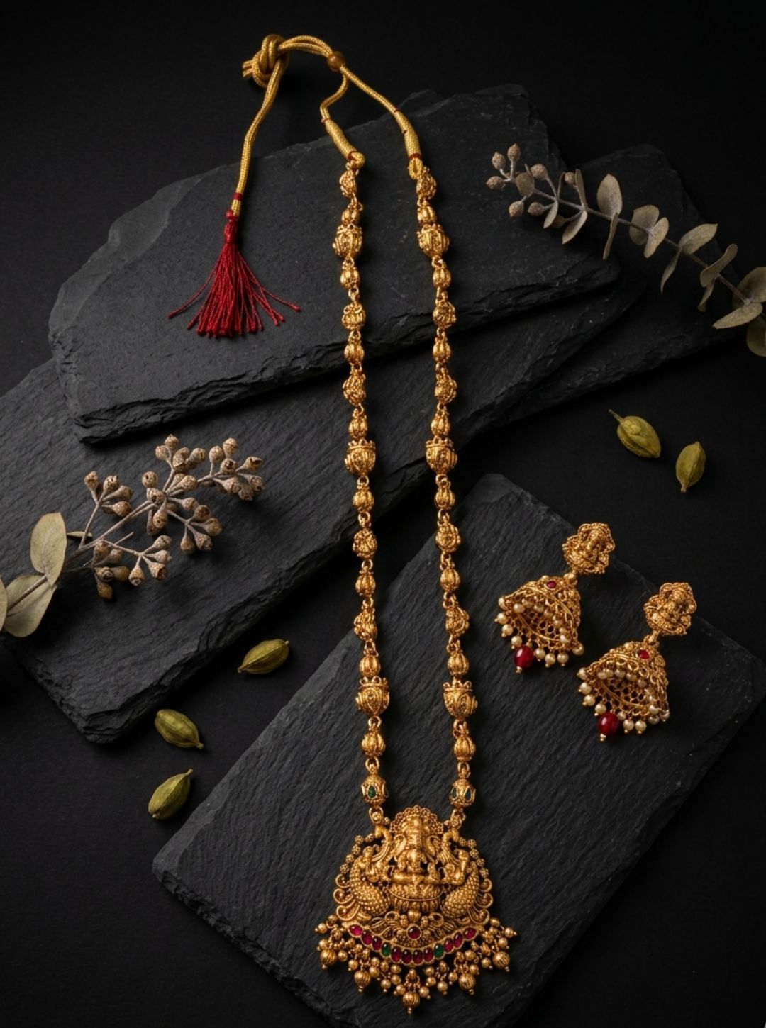 temple gold haram with goddess pendant