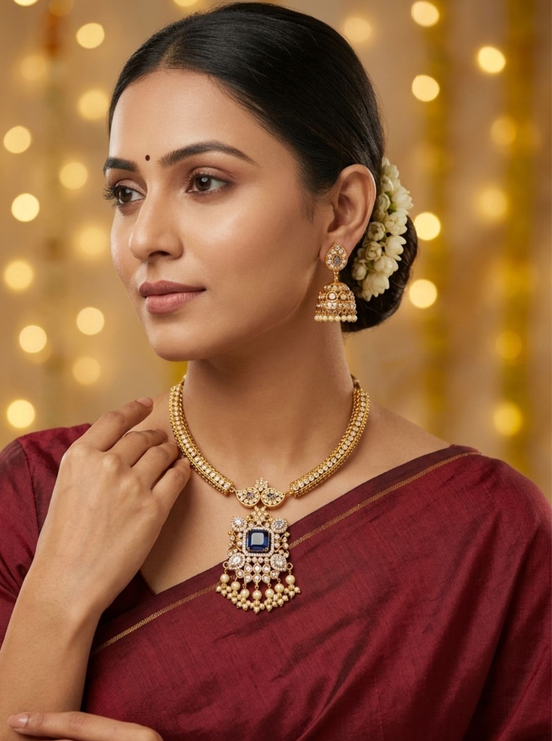 statement pendant necklace with earrings