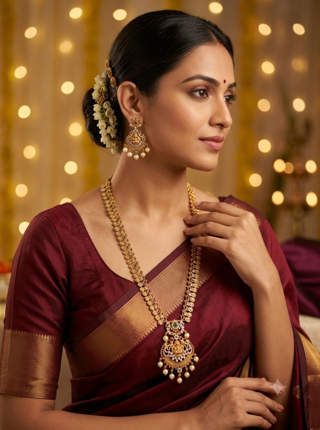 Traditional temple jewelry necklace with earrings