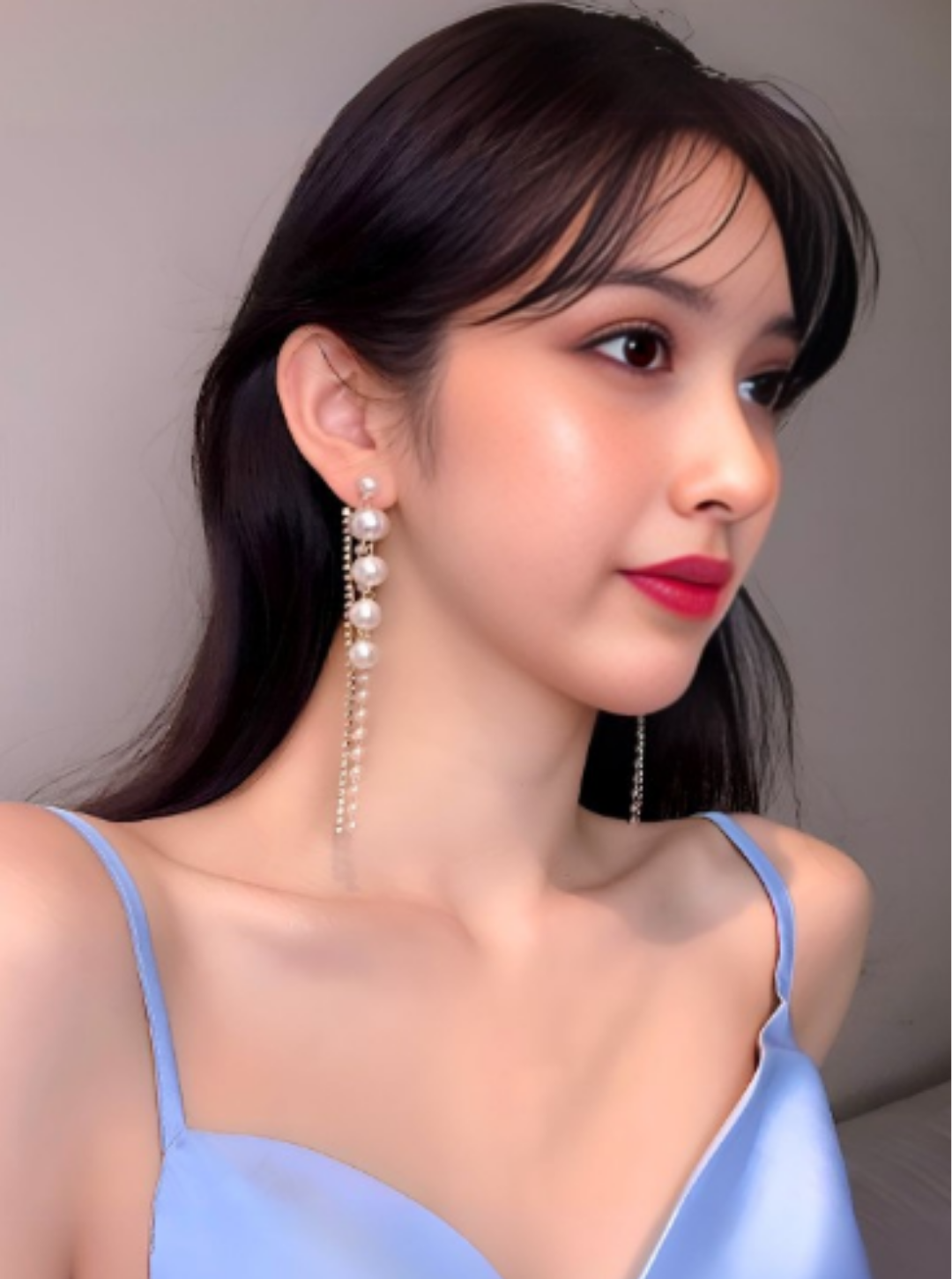 Layered faux pearl and rhinestone drop earrings in gold tone – Ladybreeze