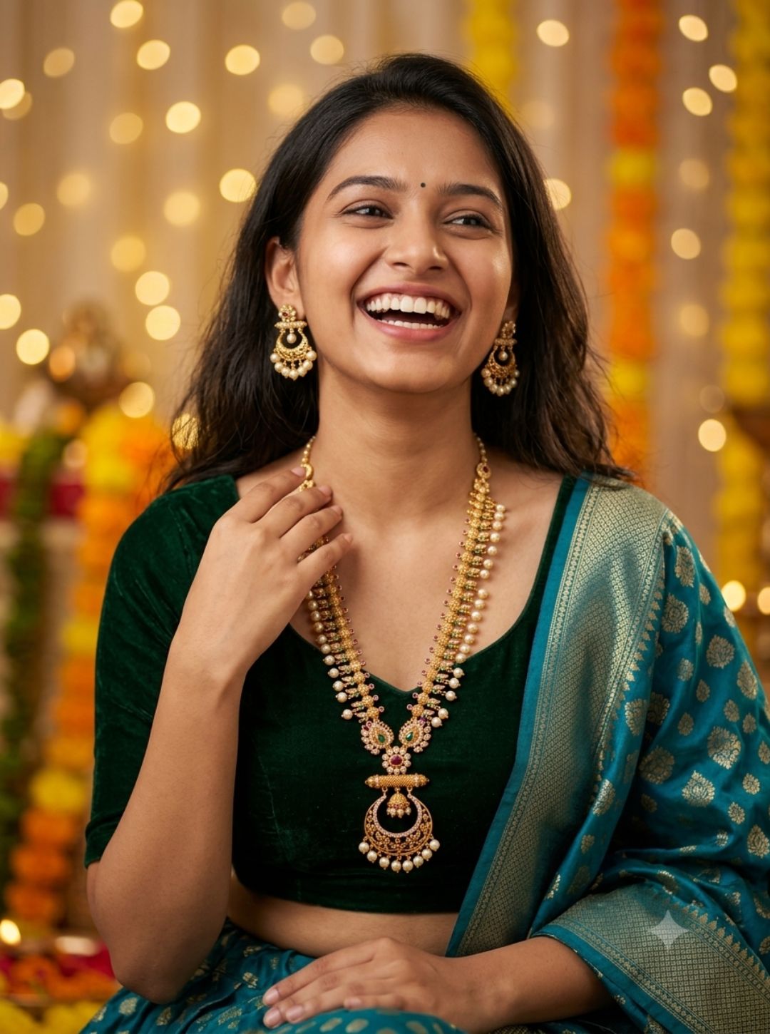 Festive pearl and stone necklace with earrings