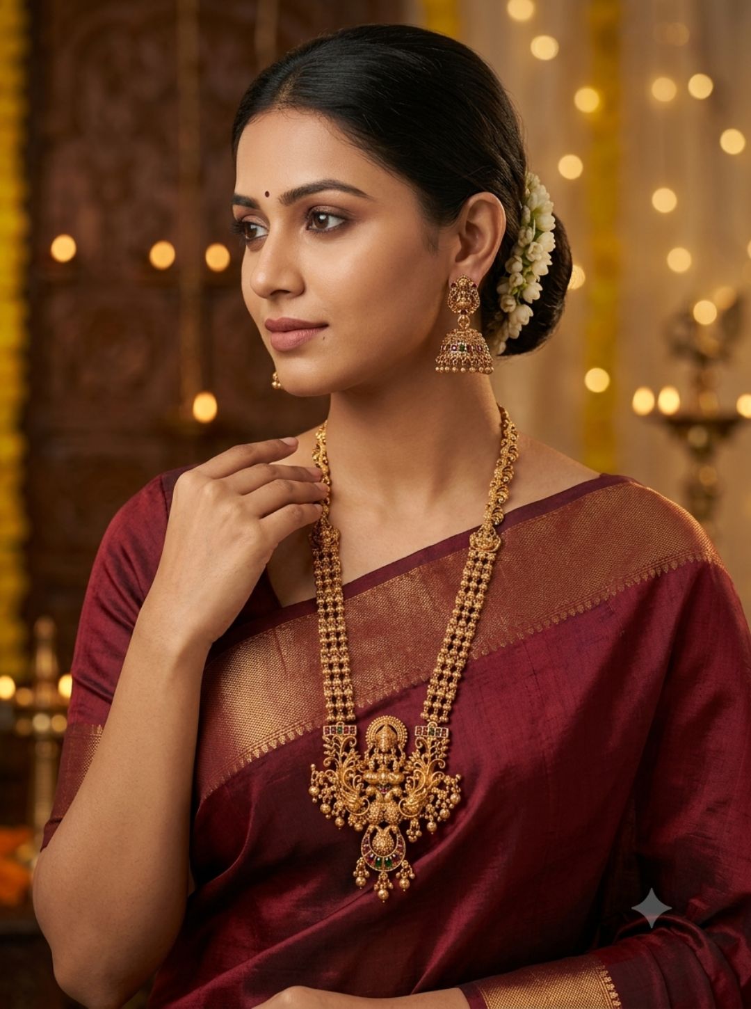 Traditional antique gold long necklace set