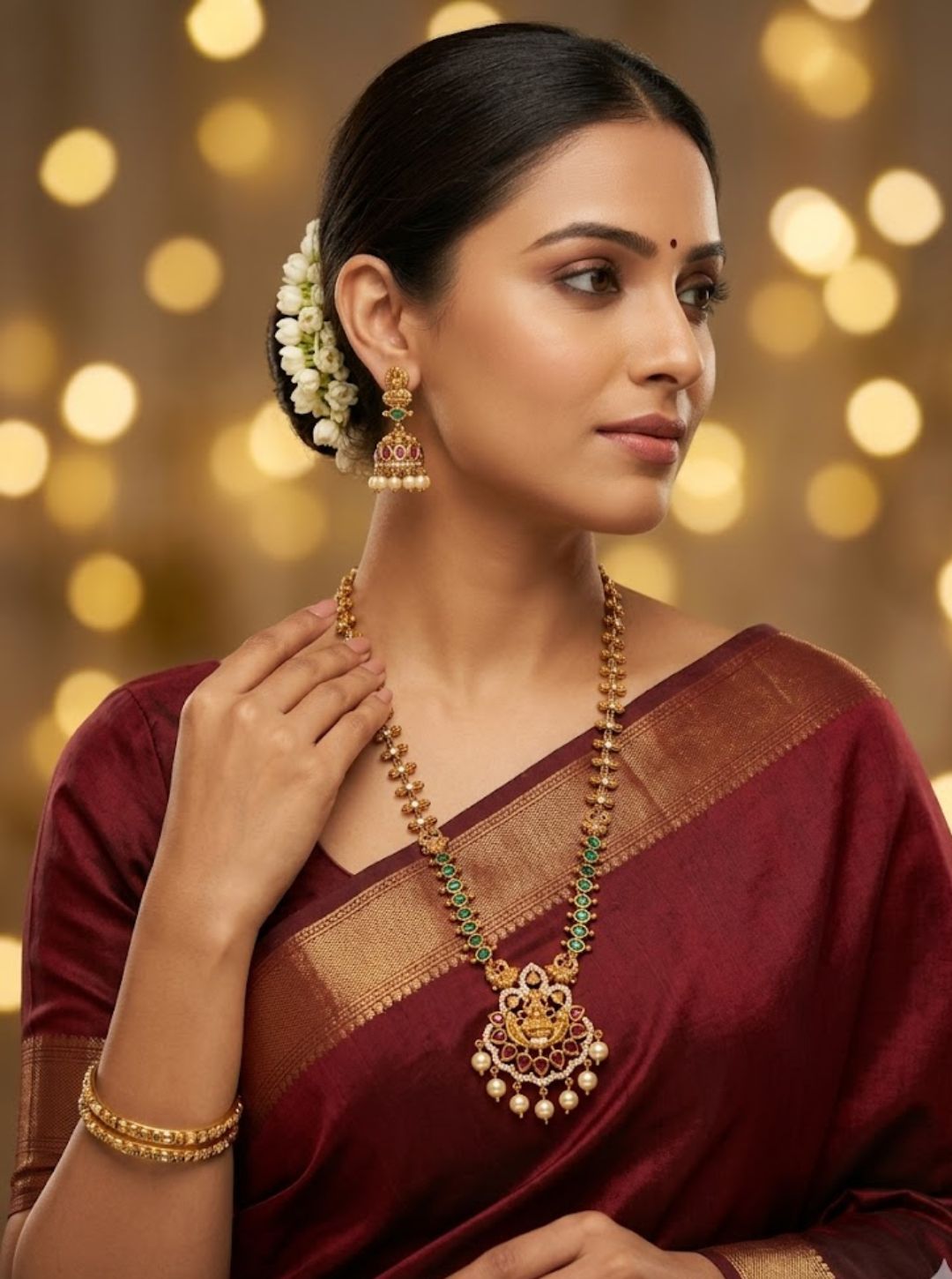 Traditional ruby emerald pendant necklace