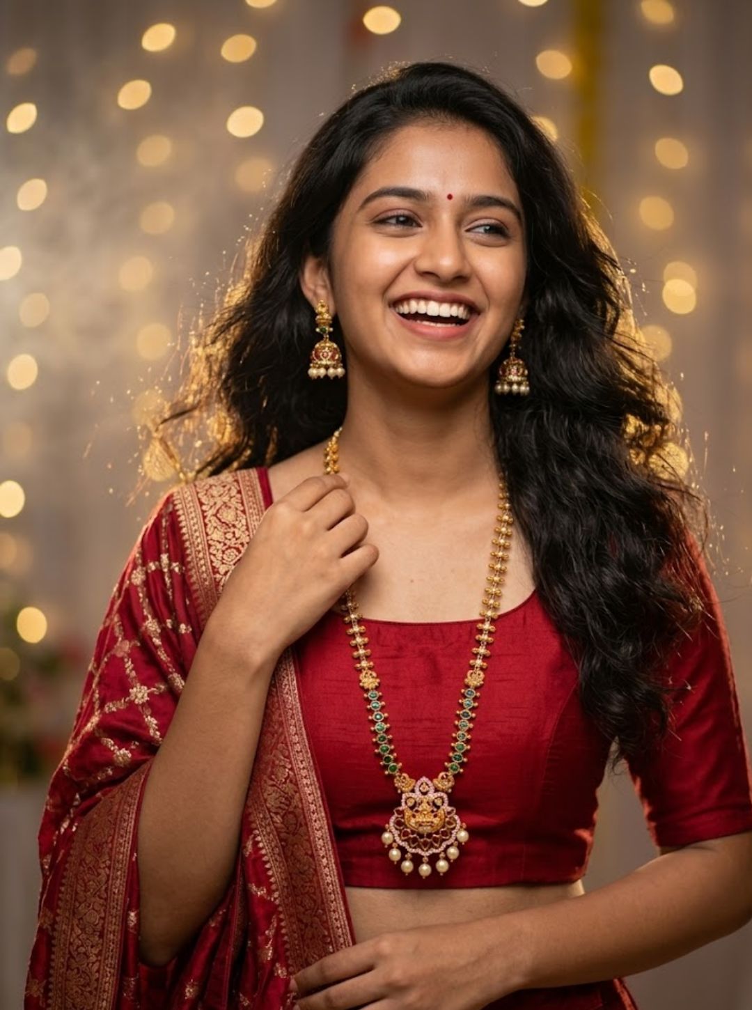 Lakshmi temple necklace with pearl drops