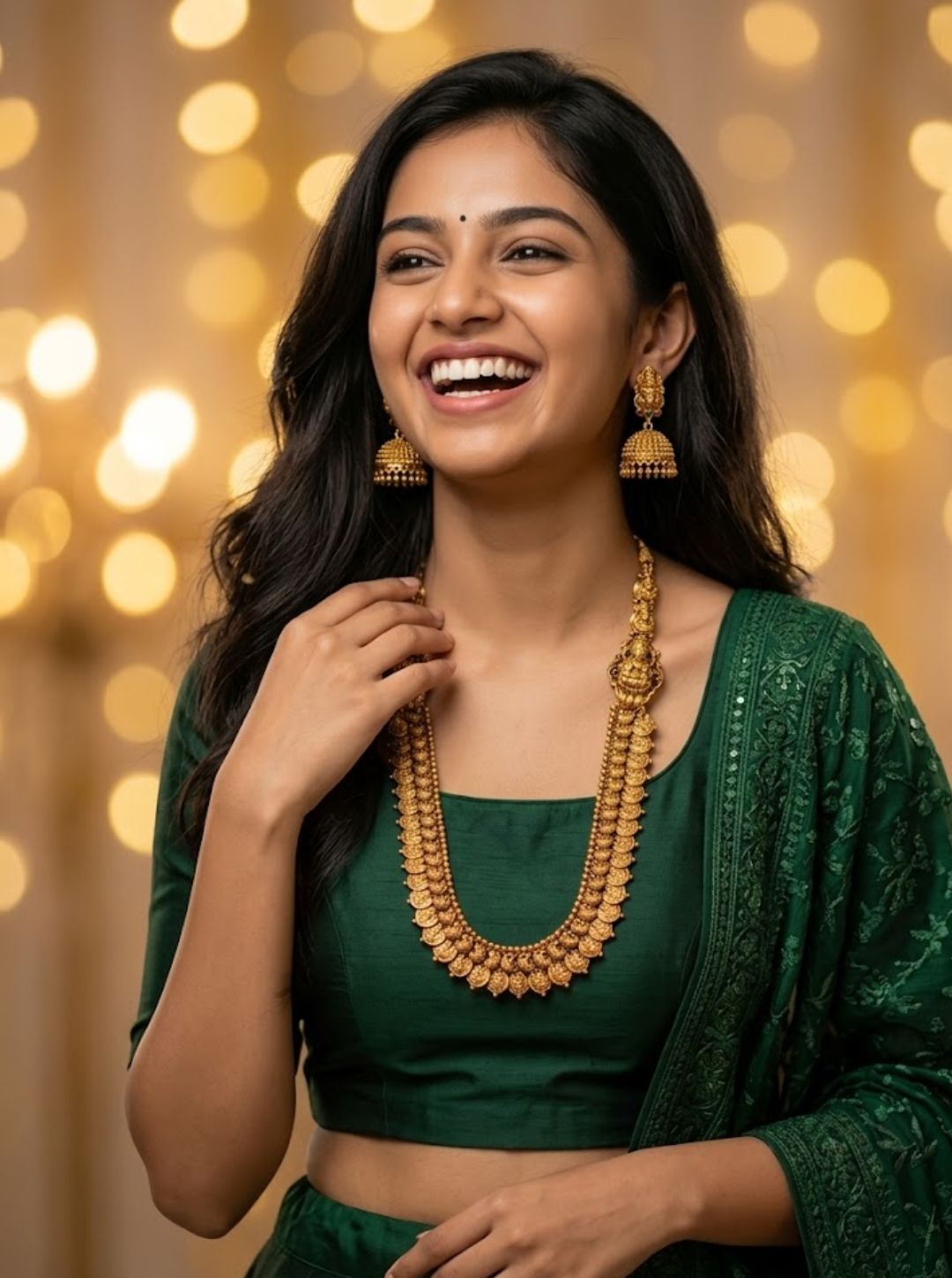 Traditional temple jewelry with jhumka earrings