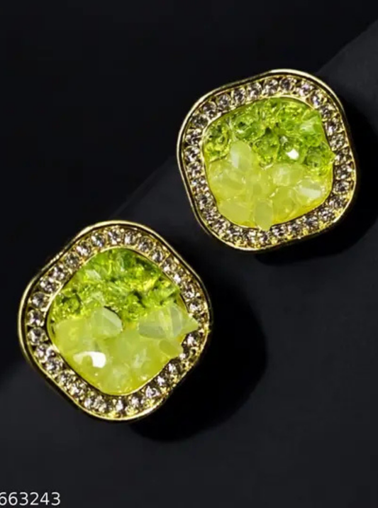 Lime Luxe Crystal Stud Earrings with gold rhinestone frame – Ladybreeze