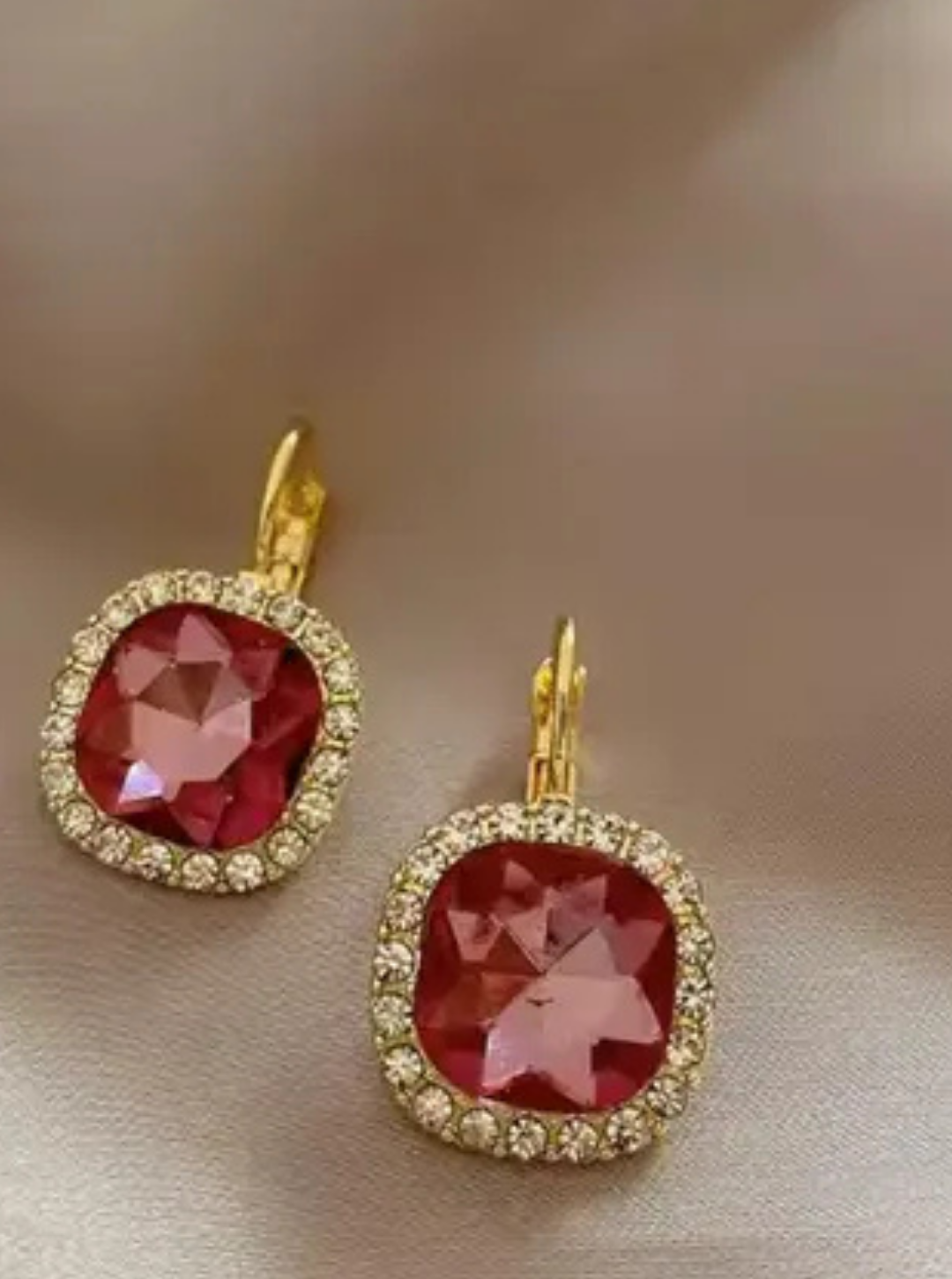 Royal Orchid gold lever-back earrings with pink crystal – Ladybreeze