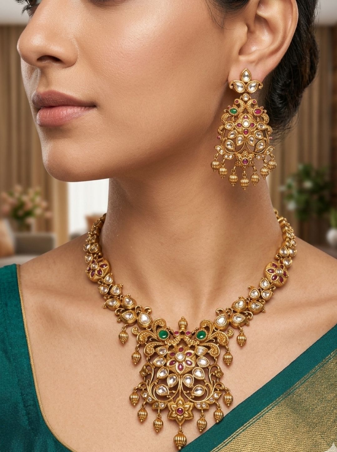 POLKI FLORAL NECKLACE