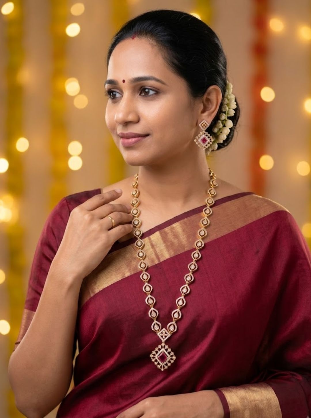 Ruby Necklace with square ruby pendant and CZ chain