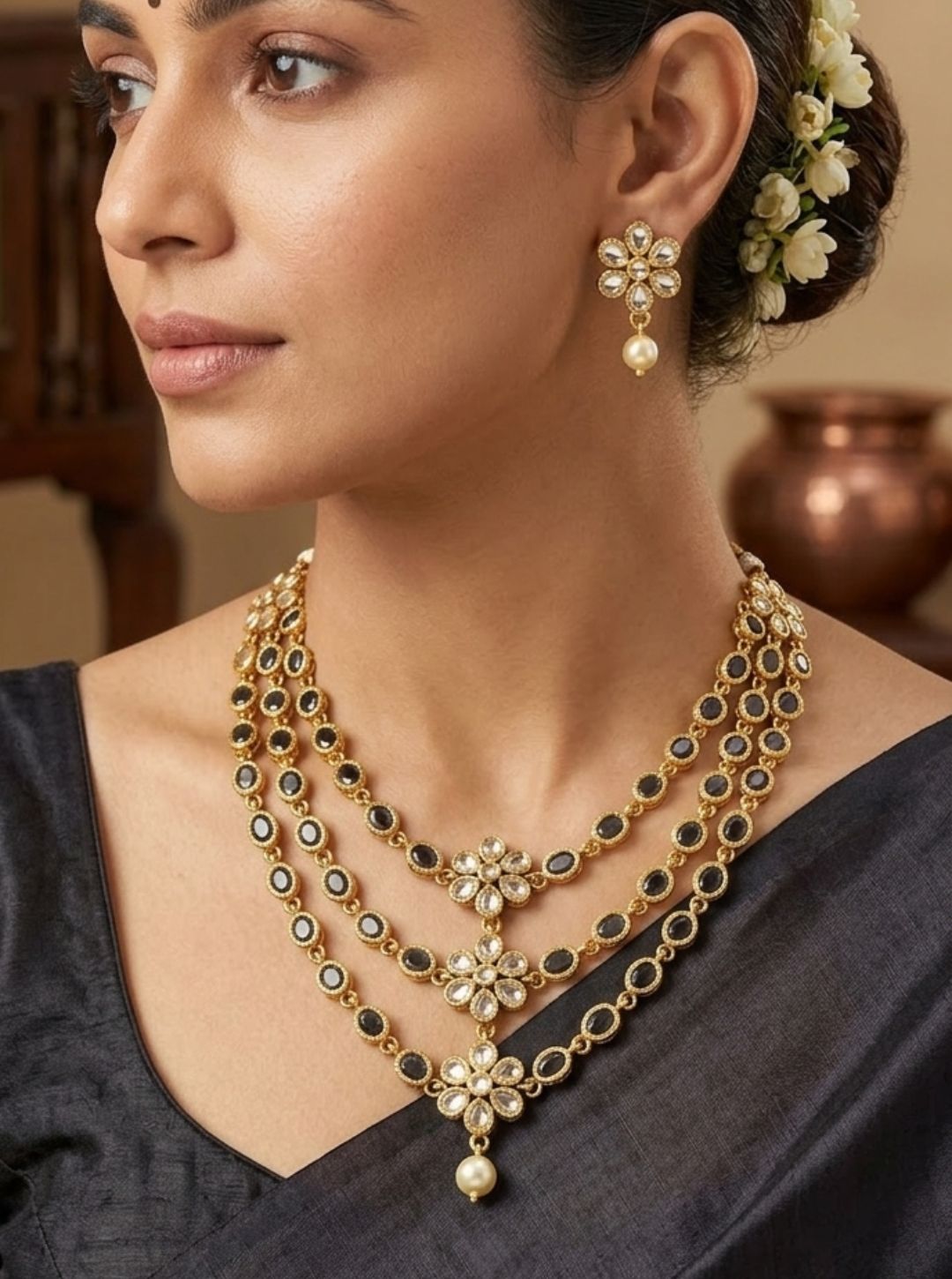 Layered stone necklace set