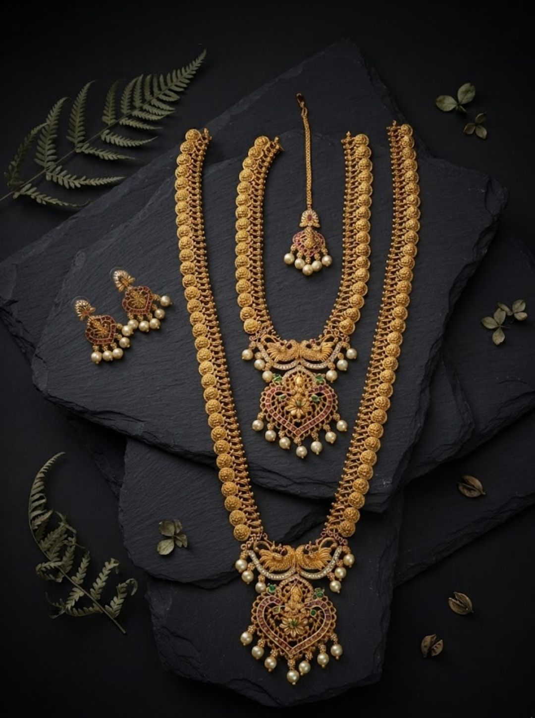 South Indian temple jewellery haram with matching tikka
