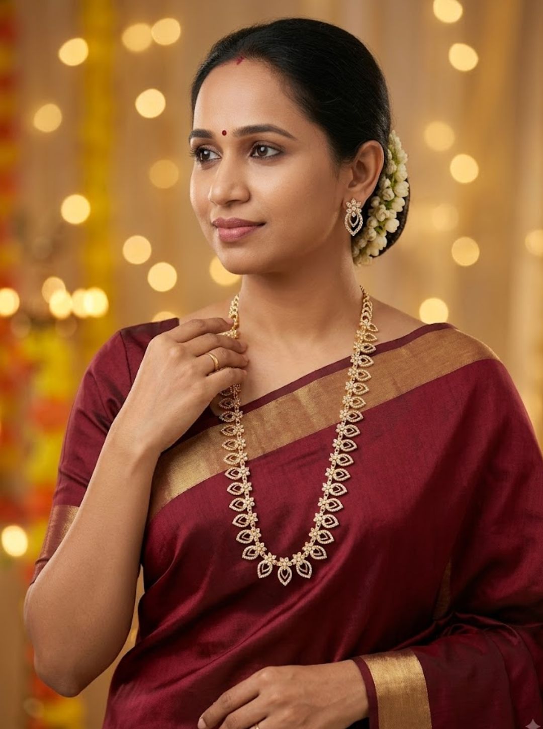 Elegant South Indian floral necklace for festive outfits