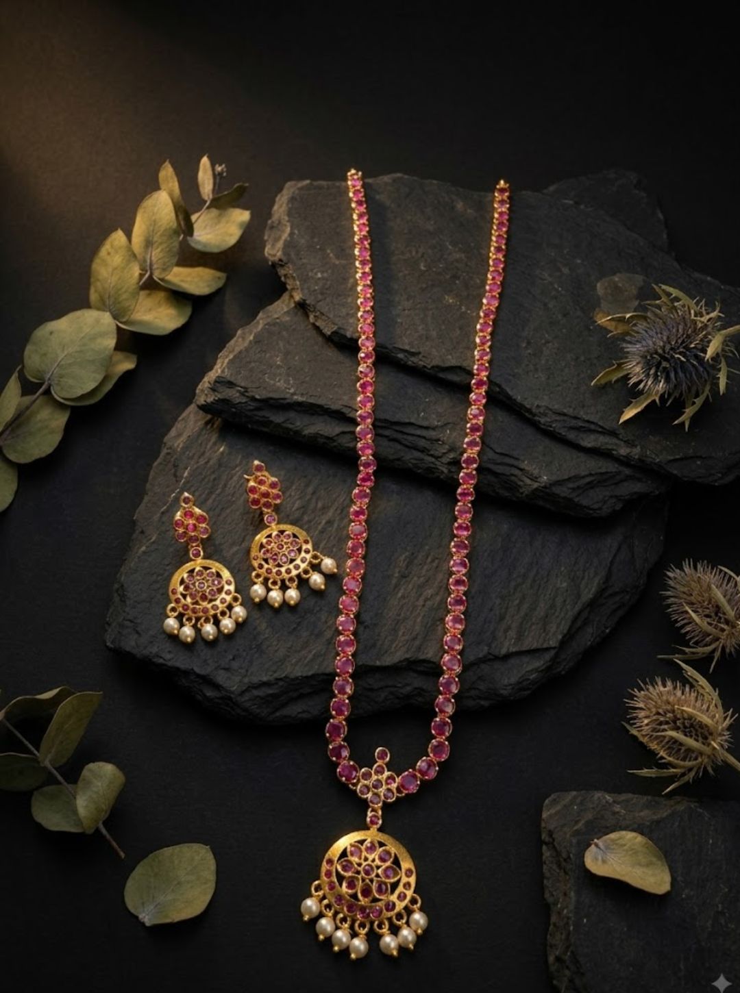 Revathi Kemp Necklace with ruby stone chain