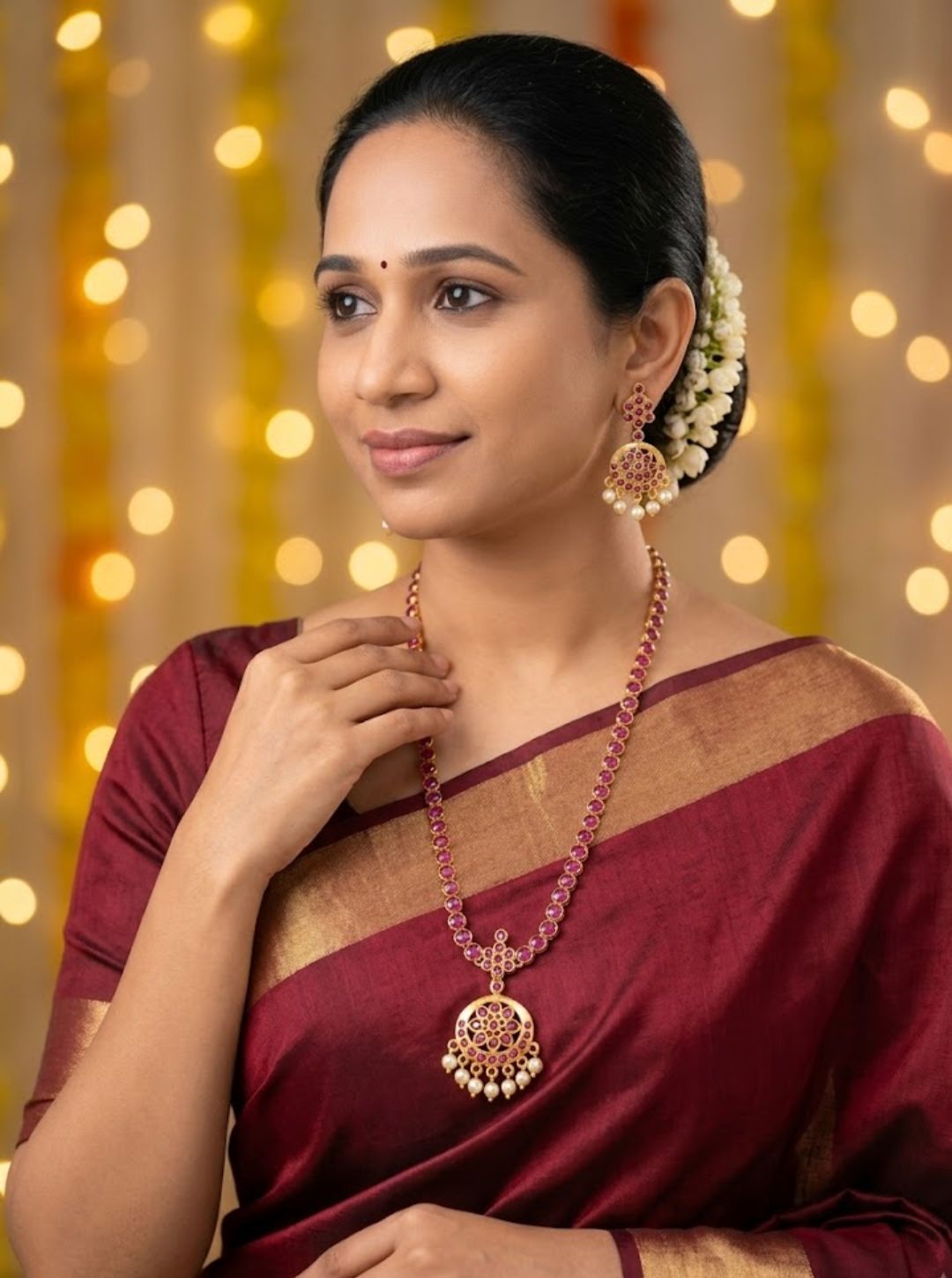 Traditional kemp necklace with pearl pendant earrings