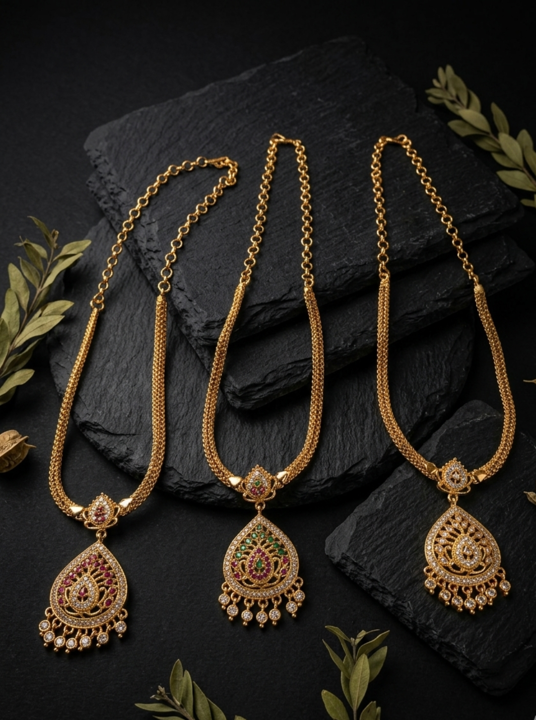 necklace micro plated gold pendant set