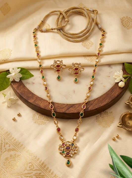 Yazhini Kemp Necklace with floral ruby and green stone pendant