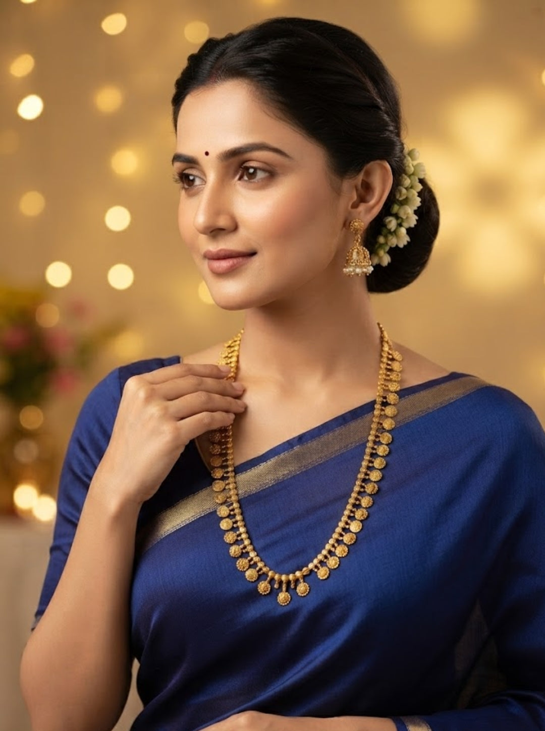 Gold-finish temple jewellery coin necklace for bridal wear