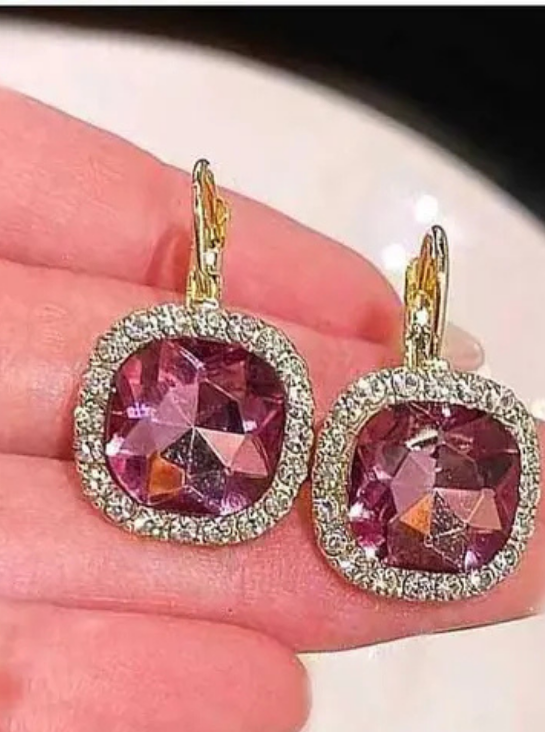 Elegant pink crystal statement earrings with secure clasp – Ladybreeze