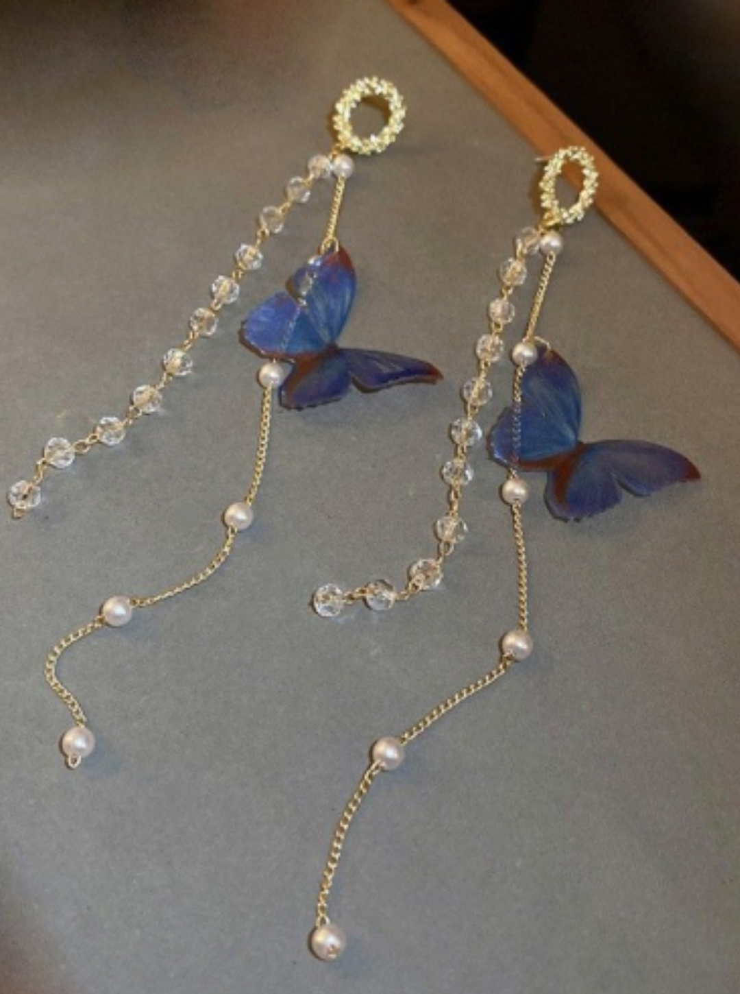 Lightweight iridescent butterfly earrings with crystal beads – Ladybreeze