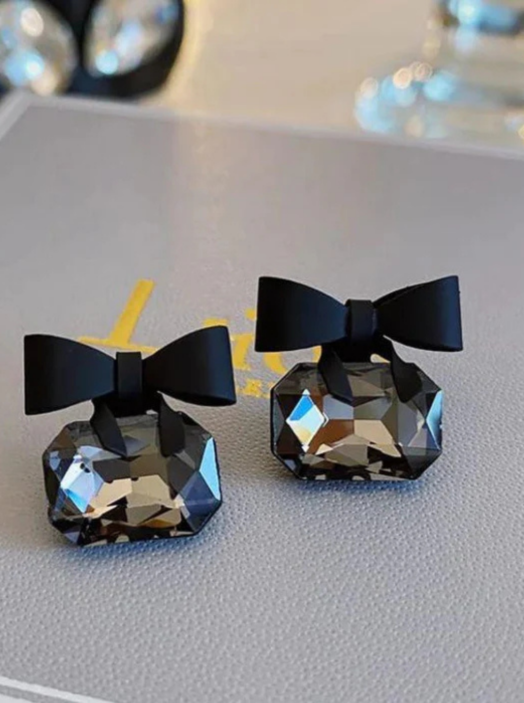 Statement black bow and crystal earrings – Ladybreeze