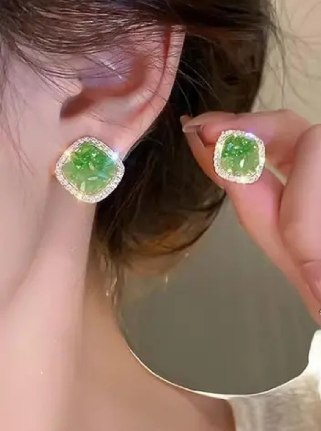 Lime Luxe Crystal Stud Earrings with gold rhinestone frame – Ladybreeze