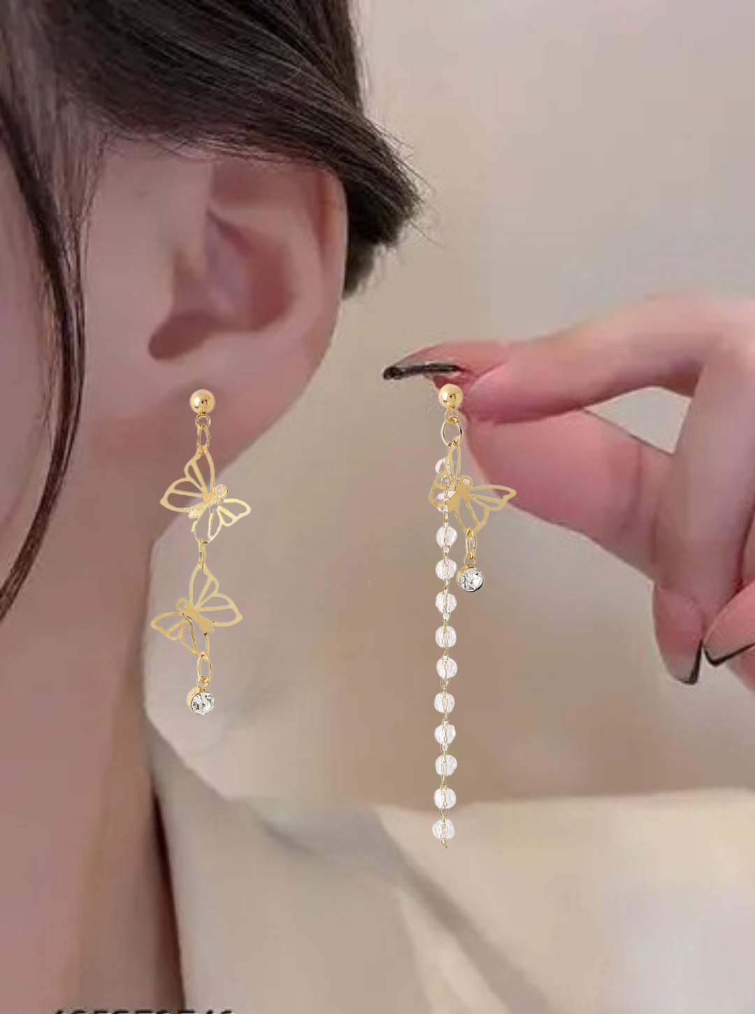Elegant gold-tone asymmetric drop earrings with crystal stones – Ladybreeze