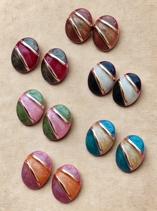 6COLOR OVAL DUOTONE EARRINGS