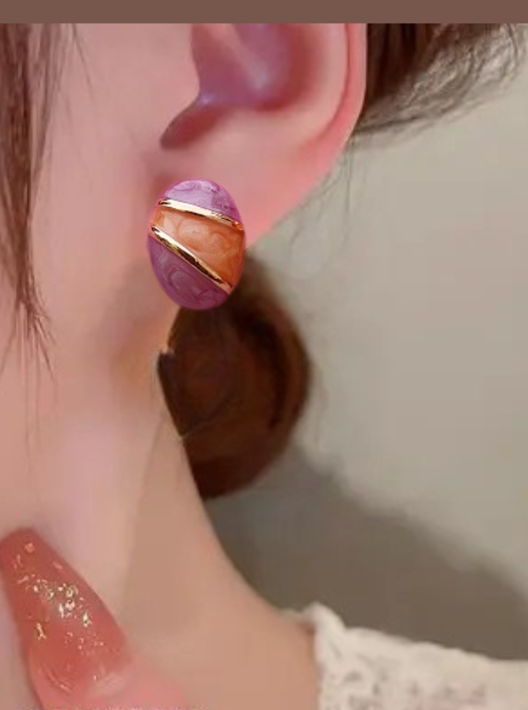6COLOR OVAL DUOTONE EARRINGS