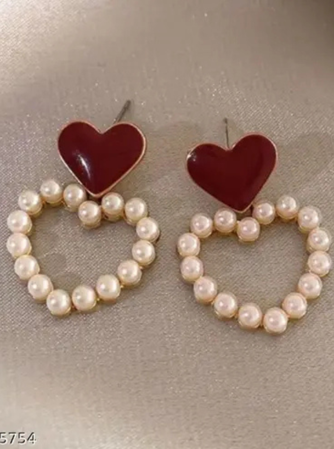 pearl dangler heart earrings