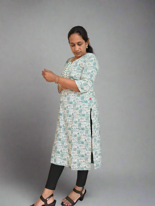 WHITE-GREEN RAYON KURTI