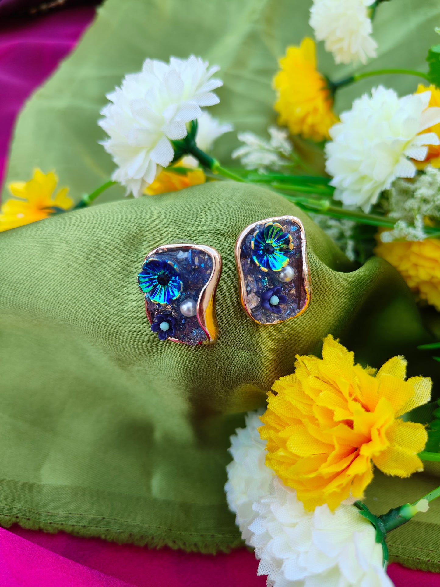 BLUE RIPPLE BLOOM EARRINGS