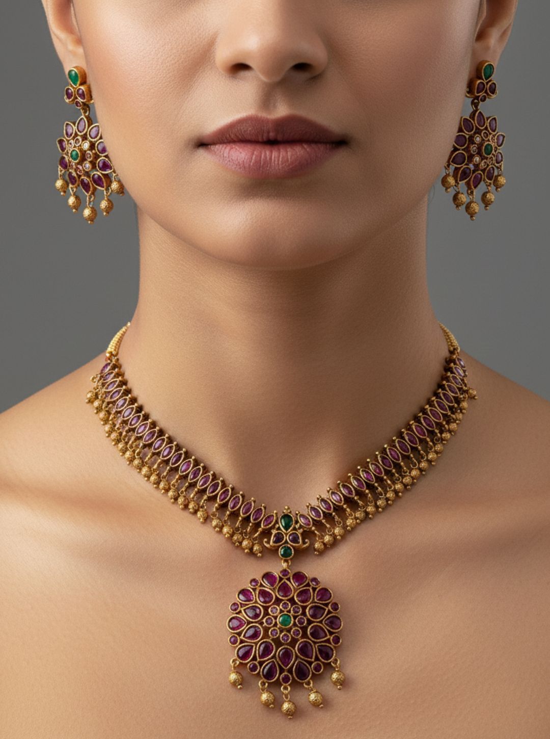 RUBY FLORAL STONE NECKLACE