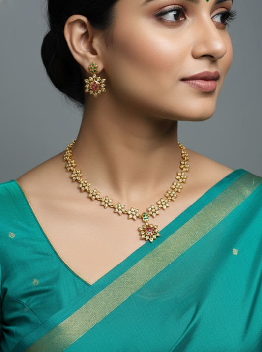 FLORAL POLKI ELEGANCE NECKLACE