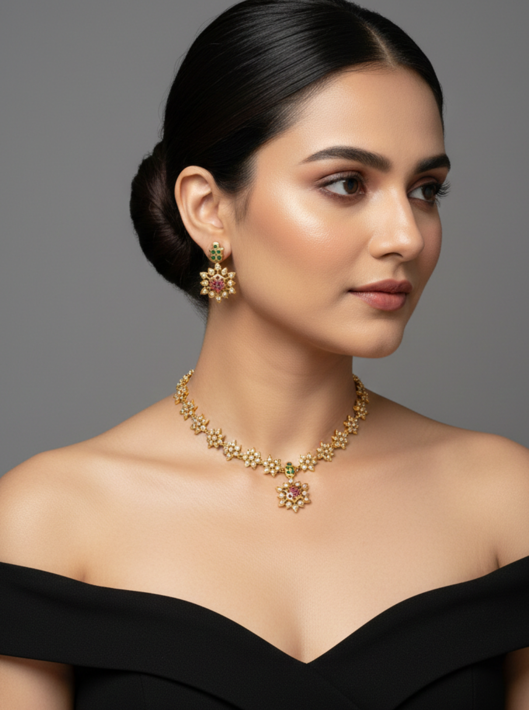 FLORAL POLKI ELEGANCE NECKLACE