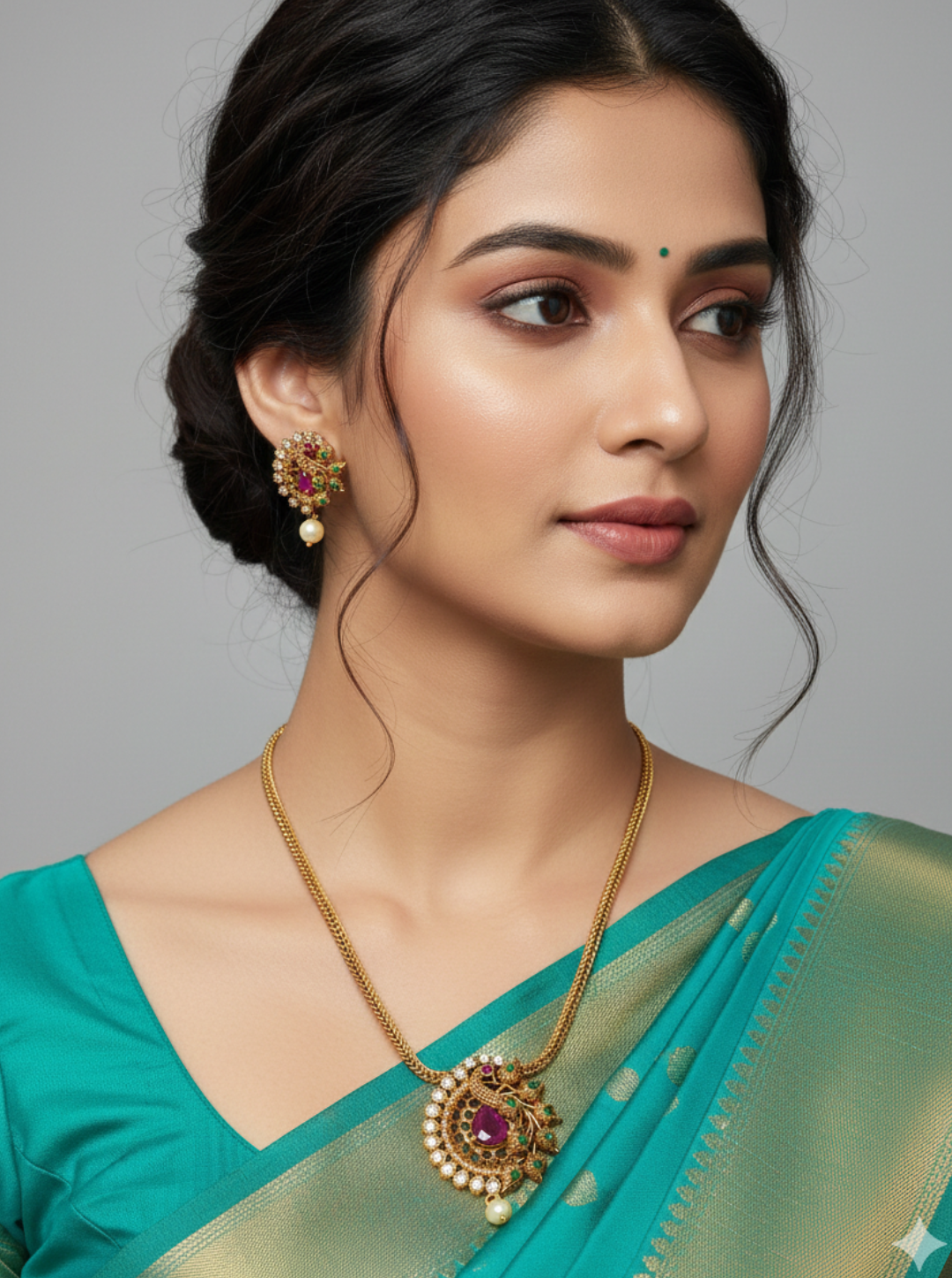 PEACOCK KUNDAN PENDANT NECKLACE