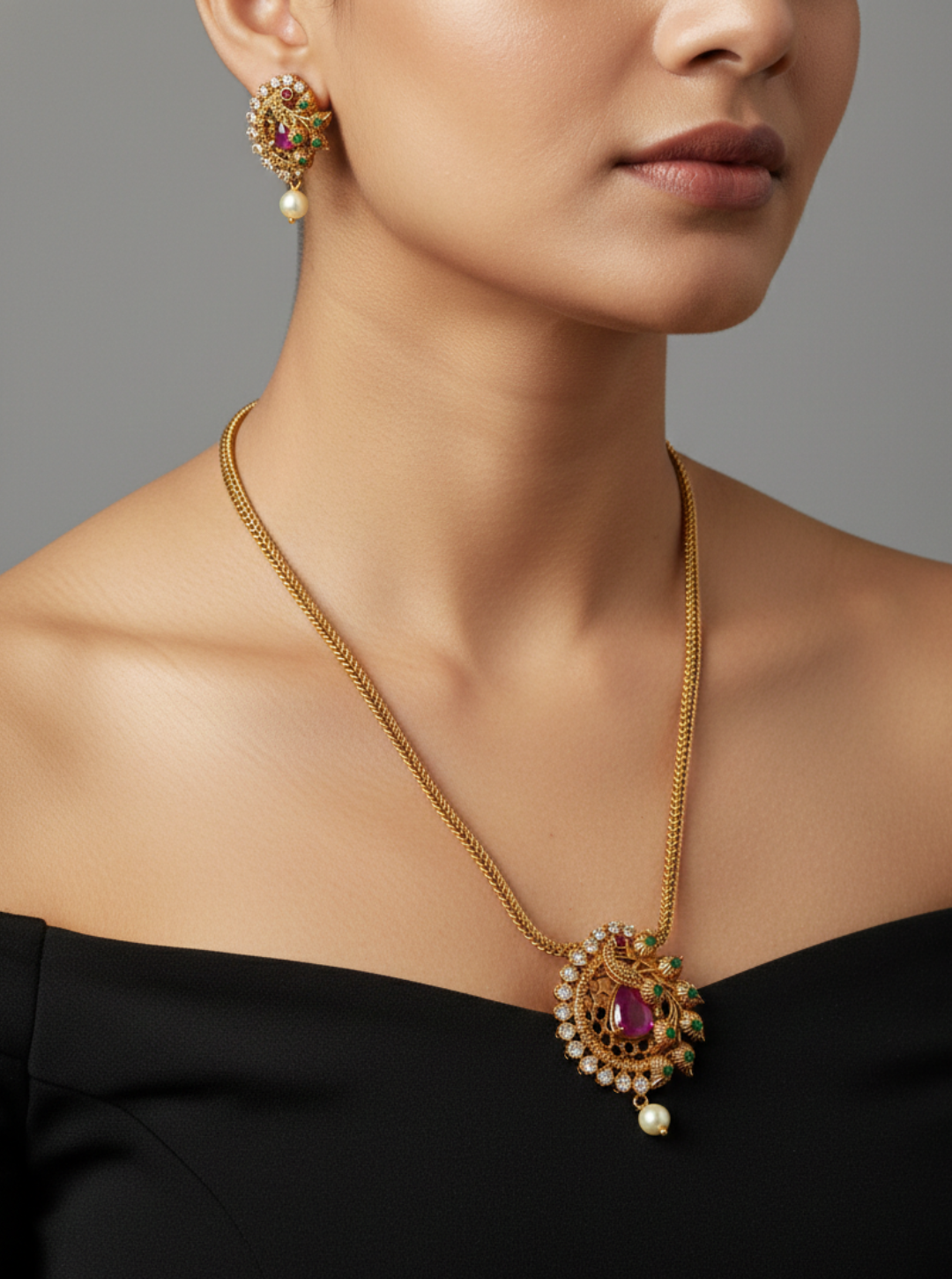 PEACOCK KUNDAN PENDANT NECKLACE