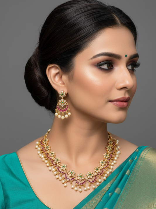 CRESCENT KUNDAN PEARL NECKLACE